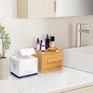 Caja de pañuelos de bambú con organizador de cajones para almacenamiento en el baño y en el escritorio - Product Image 2