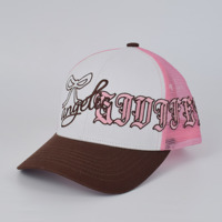Casquette en maille brodée personnalisée pour femme, casquette de baseball à ouverture arrière pour queue de cheval, casquette en maille tendance avec visière incurvée marron