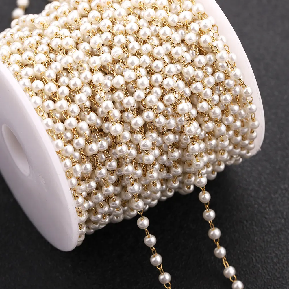 Catena di collana di perle d'imitazione in acciaio inossidabile all'ingrosso con placcatura in argento e oro venduta al metro
