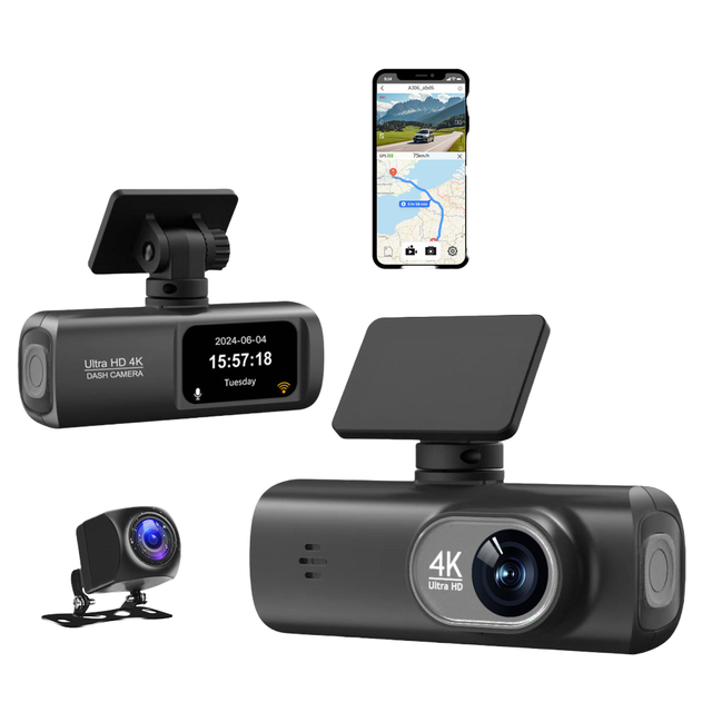 Mini 4K IPS Dash Cam Dual Camera 170 Angle Night Vision Parking Monitor Suction Cup Windshield Mount Hidden WiFi Video Recorder