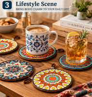 Sous-verre rond en céramique personnalisé avec impression UV, 18 cm, 7 mm d'épaisseur, base en liège, résistant à la chaleur, style bohème, tapis de table, fournisseur en gros