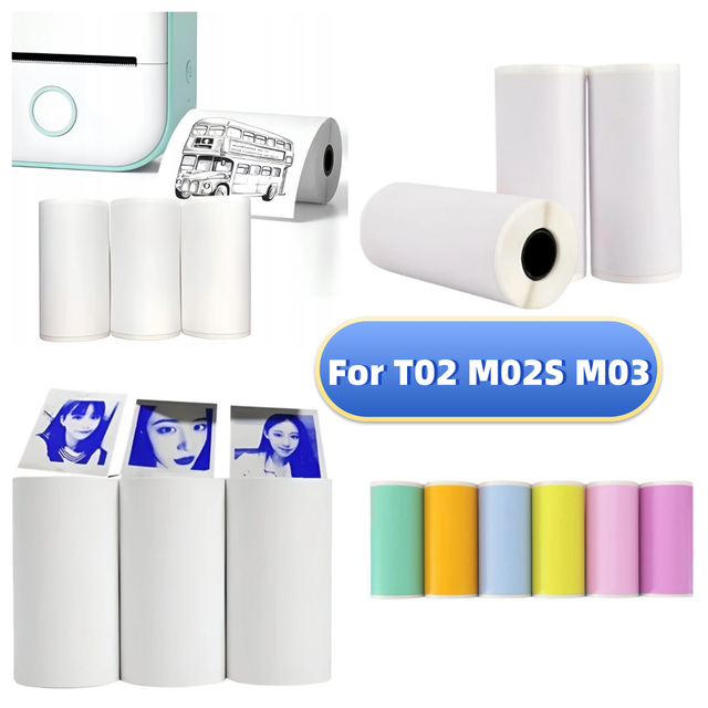For Phomemo T02 M02S M03 Mini Printer Paper White Self-Adhesive Thermal Paper Sticker Rolls 53 mm X 3.75 Meters