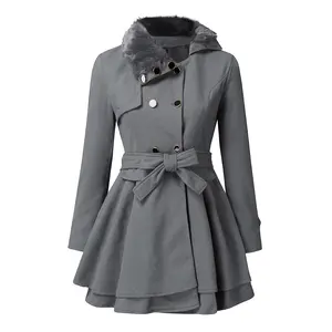 Abrigo largo ajustado de lana para mujer, abrigo de Cachemira coreano con doble botonadura acolchada, gabardina de estilo inglés de talla grande para invierno