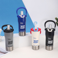 Bouteille d'eau isotherme en acier inoxydable 800 ml (24 oz) avec paille, personnalisable avec logo, sans BPA, toucher doux, pour le sport