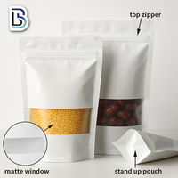 Lebei vochtbestendige ziplock voedselveilige matte witte kraft staande pouch met venster plastic verpakkingszakken