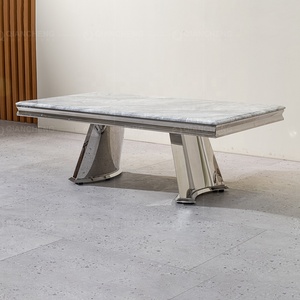 <span class=keywords><strong>Mesa</strong></span> de centro de acero inoxidable y plata de primera ley estilo nórdico, <span class=keywords><strong>mesa</strong></span> de centro con piedra sinterizada, color <span class=keywords><strong>gris</strong></span>, estilo nórdico, alto brillo - Product Image 1