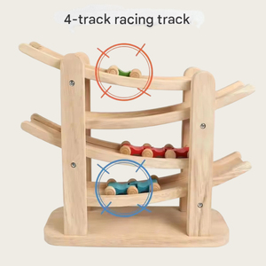 Juguete Educativo de Madera para Niños, Pista de Carreras de Cuatro Vías de Madera Maciza, Juego de Escritorio para Bebés, Juguetes de Desarrollo Temprano - Product Image 4