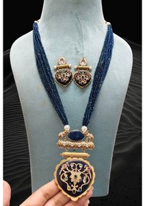 Traditional <b>Beaded</b> Temple Necklace <b>Set</b> With Gold Plated Pendant South Indian Ethnic Bridal Jewelry Mala For Wedding Festival - Product Image 2