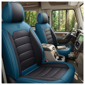 Coprisedili in Pelle Bicolore Stile Sportivo per <span class=keywords><strong>Fiesta</strong></span>, Set da 5 Pezzi Impermeabili con Cuciture a Diamante, Accessori Auto per Tutte le Stagioni - Product Image 1