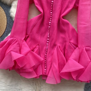 Abiti da Donna Autunnali Corti <span class=keywords><strong>Mini</strong></span> alla Moda con Maniche Lunghe a Petalo con Volant e Monopetto - Product Image 6