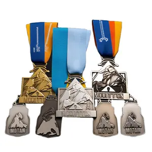 定制便宜的3D纪念品金银铜奖体育奖章带丝带金属奖章