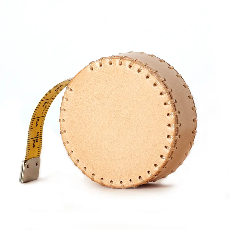 Custom Mini Handmade Genuine Leather Retractable Meter Round Measuring Tape