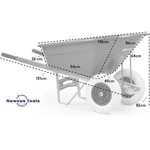 Carretilla de Jardín de Doble Rueda NS Factory Hot 160L XL, Color Morado - Carretilla Resistente para Jardín/Establo/Obra con Neumáticos Antipinchazos - Product Image 2