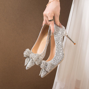 Women's High Heels Shoes Shallow Mouth Pointed Toe Shiny Glitter <b>Sequins</b> Sexy Nightclub Stiletto Wedding Dress Shoe Girl - Product Image 3