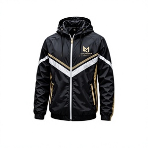 Chaqueta Deportiva para Hombre con Capucha, Cortavientos, Transpirable, Ligera, 100% Algodón, Manga Larga, Diseño Deportivo con Bloques de Color, Cierre con Cordón Frontal - Product Image 4
