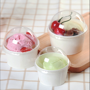 Ciotola di Carta Personalizzata Bianca Rivestita per Alimenti con Stampa CMYK e Coperchio Trasparente per Gelato - Product Image 3