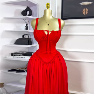 Robe longue sans manches à lacets en dentelle florale douce et fraîche pour femmes européennes et américaines, nouvelle collection été, taille haute, amincissante - Product Image 2