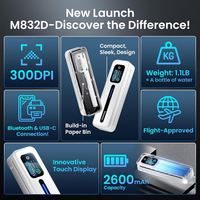 Imprimante mobile Phomemo M832D, imprimante thermique portable, imprimante d'étiquettes portable sans fil pour les voyages