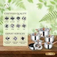 Ensemble de casseroles en acier inoxydable ZHEN NENG Classic 12 pièces, poêle à frire, couvercle en verre, poignée rose doré, compatible lave-vaisselle, compatible induction