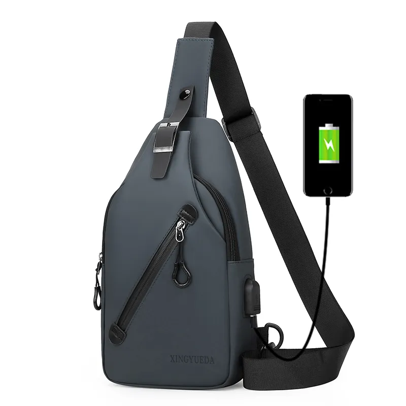 USB Charger Waterproof Men Chest Pack with USB Charging Port Waterproof Cross Body Chest Bag