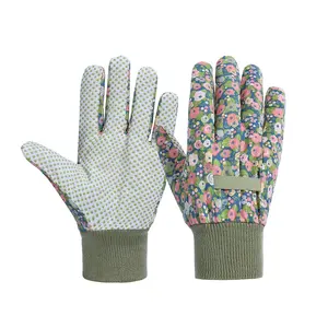 热销成人男女儿童安全花园手套纯棉氨纶防滑圆点花园手套