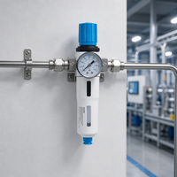 Filtre régulateur de traitement d'air série FR à corps cylindrique blanc avec manomètre, jauge de niveau et vanne de vidange modulaire facile