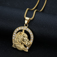 Hip-Hop de acero inoxidable chapado en oro Animal serie circón herradura colgante collar para hombres mujeres aniversario ocasiones