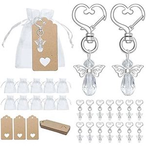 Low MOQ 30 Sets Angel Keychain Favor Bulk Pearl Angel Wing Pendant Organza Bag Thank You Tag Baptism <b>First</b> <b>Communion</b> <b>Gifts</b> - Product Image 1
