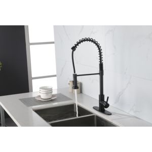 Grifo de Cocina de Latón Sólido con Rociador Extraíble de un Solo Grifo, Negro Mate, Montaje en Encimera, Diseño Moderno y Contemporáneo - Product Image 2