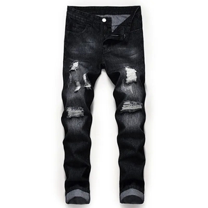 Liquidation en gros : Jeans pour hommes tendance, rétro, en coton respirant, coupe droite et slim, délavés à l'acide, effet usé et déchiré - Product Image 4