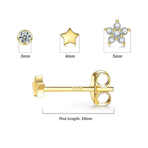 Nouvelles boucles d'oreilles clous en argent S925, style étoile et rond, collection mini bijoux tendance - Product Image 3