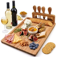 Ensemble de planches à fromage et charcuterie en bambou avec 4 couteaux, vente en gros, OEM/ODM, logo personnalisé, planche à découper rectangulaire, lot de 500 pièces, MOQ