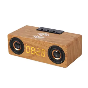 K1 Wood Bluetooth Speaker Alarm Clock Wireless Charger Speaker Multi-function Subwoofer for Computer Speakers