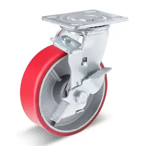 Roda Caster Pu beban Universal roller bantalan beban merah kastor inti besi berat