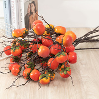 Fleur artificielle de kaki à quatre têtes, en gros, pour la décoration intérieure, l'aménagement paysager de centres commerciaux et les présentoirs de branches fruitières, fabrication chinoise, simulation stylisée