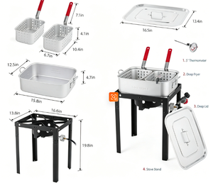 เครื่องทอดปลาแบบกลางแจ้ง 58,000 BTU พร้อมตะกร้าและฝาปิด ขนาด 18 ควอร์ต หม้อ<span class=keywords><strong>ทอด</strong></span>แก๊สโพรเพนพร้อมตะกร้าด้านใน 2 ใบ สำหรับ<span class=keywords><strong>ทอด</strong></span>ปลา ปีกไก่ - Product Image 2