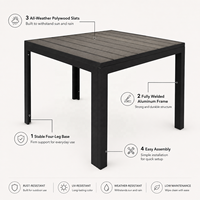 Table en composite aluminium et bois, ensemble de salle à manger commercial, bois plastique vieilli, 30''x30'', 36''x36'', tables de restaurant et bistro en bois de teck
