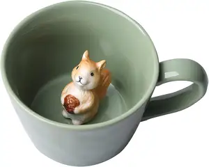 12oz dễ thương phim hoạt hình sóc Gốm chén ẩn 3D động vật bên trong cốc bức tượng cốc cho cà phê trà sữa những người yêu thích kỳ nghỉ sinh nhật GIF