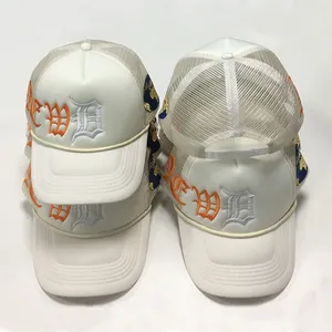 Oem Custom Caps 5 Panel Foam Beige Polyester Embroidery Suede Mesh Baseball Cap Blank High Quality Sports Rope Trucker Hat