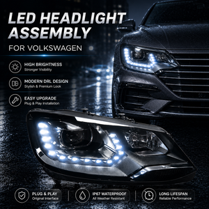 Conjunto de Faros Delanteros LED BK para Volkswagen <span class=keywords><strong>Sharan</strong></span> <span class=keywords><strong>2014</strong></span>, Actualización de Faros Delanteros con Lente de Proyector, Señal de Giro LED - Product Image 1