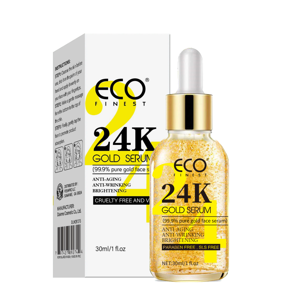 Suero para el cuidado de la piel, antiarrugas, manchas oscuras, ácido hialurónico, blanqueamiento, colágeno activo de 24K, suero facial dorado para la piel-281375