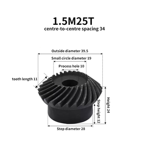 Engranaje de Piñón de Alta Precisión de 1.5 Módulos y 25 Dientes, Relación de Velocidad 1:1, Engranajes Cónicos Espirales de Precisión, Acero 45 Endurecido - Product Image 6