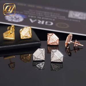 Boucles d'oreilles clous en argent sterling S925 avec moissanite VVS, cube géométrique 3D entièrement pavé de diamants, style hip-hop pour hommes - Product Image 3