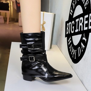 Bottes décontractées tendance pour femmes, style punk, boucle en métal noir, bottes de cow-boy à bout pointu, Botas Mujer 2025 - Product Image 4