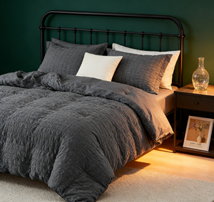 Ensemble <span class=keywords><strong>de</strong></span> couette <span class=keywords><strong>de</strong></span> luxe en seersucker pour <span class=keywords><strong>lit</strong></span> Queen, 7 pièces, gris foncé, collection complète toutes saisons, offre spéciale - Product Image 3