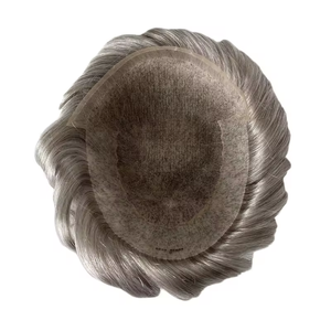 Prótesis Capilar 100% Cabello Humano Remy Indio, 80% <span class=keywords><strong>Gris</strong></span>, Línea de Cabello Invisible, Encaje Suizo Q6, Color <span class=keywords><strong>Gris</strong></span> Plateado Natural para Hombres - Product Image 4