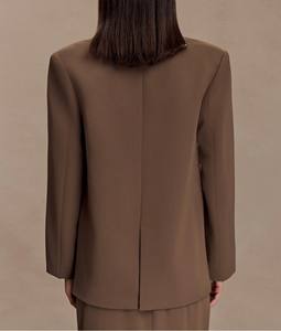Blazer Oversize de Terciopelo Tejido con Bordado - Marrón Cacao - Product Image 2