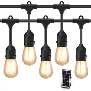 Đèn Dây Edison Ngoài Trời 48FT S14, Đèn Năng Lượng Mặt Trời Chiếu Sáng Sân Vườn Với Bóng Đèn Led Edison