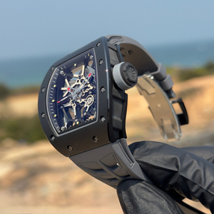 High-quality RM Style Black Ceramic <b>Skeleton</b> <b>Automatic</b> <b>Watch</b> With Gray Rubber Strap - Product Image 5