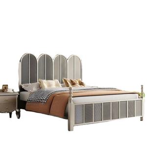 Lits doubles en bois de chêne foncé de style provincial français vintage, base de <span class=keywords><strong>lit</strong></span> en osier naturel tissé, meubles de chambre à coucher - Product Image 2